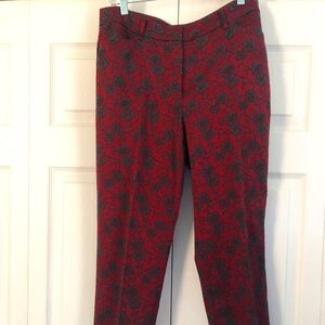White House Black Market Pants Sz 8 Black Red Floral Slim Ankle Holiday